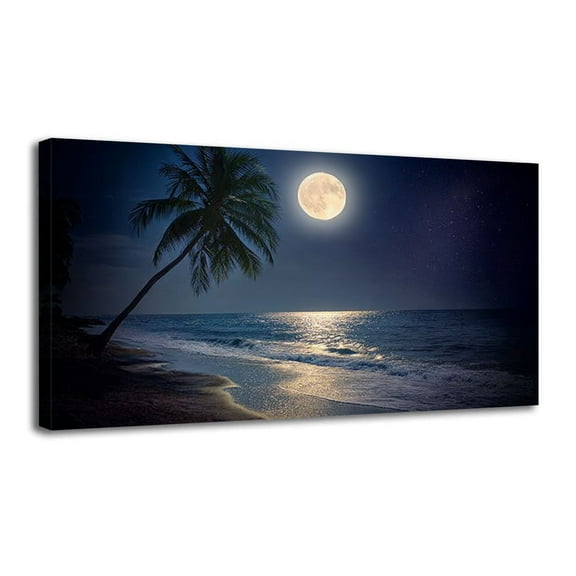 Canvas Wall Art beach full moon Wall Decor for Living Room Bathroom Bedroom Office 30" x 60" Art Paintings, Ready to Hang
