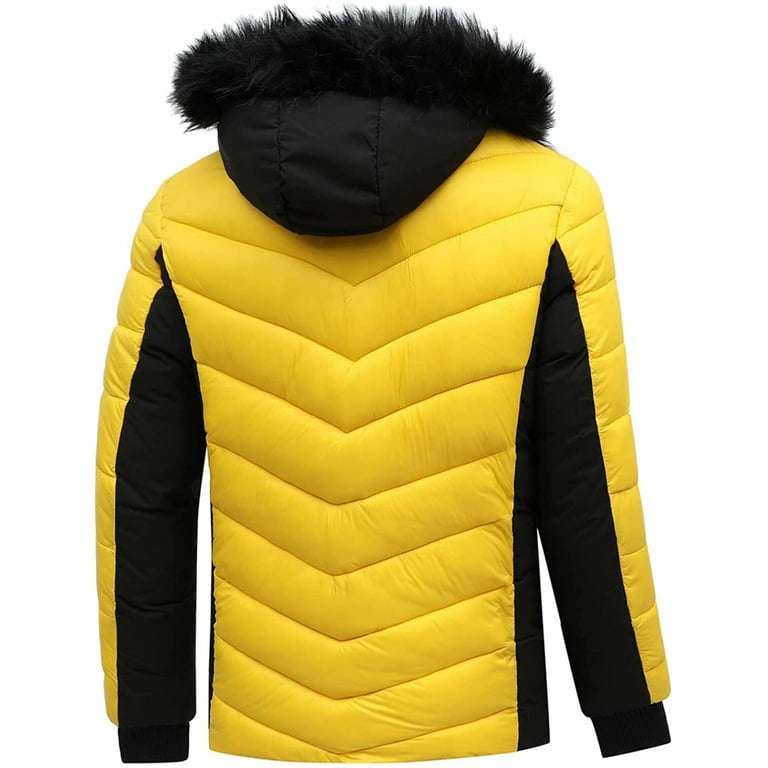 HAPIMO Clearance Men's Fashion Puffer Jacket Color Patchwork Zipper Quilted  Thickened Multi Pocket Hooded Fall Winter Cotton Jacket with Drawstring  Brown XL 