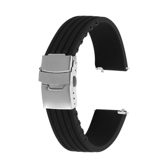 Uxcell Silicone Watch Bands 20mm Width Soft Quick Release Rubber Watch Bands with Silver Snap Buckle for Men Women, Black
