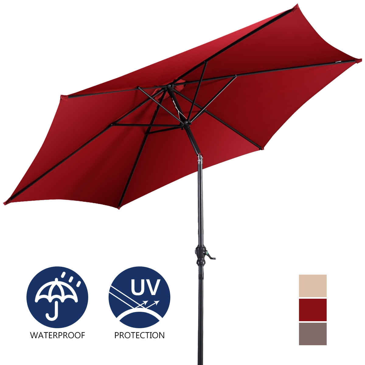 Costway 96" Burgundy Solid Print Hexagon Market Patio Umbrella, UV Protective