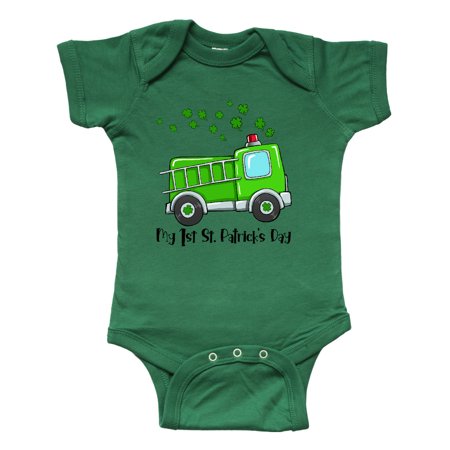 

Inktastic My 1st St. Patrick s Day Green Fire Truck with Clovers Gift Baby Boy or Baby Girl Bodysuit