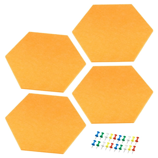 Unique Bargains Tuiles de Panneau d'Affichage Hexagonales Autocollantes en Feutre pour Mur, Épingles Poussoirs, Jaune, Lot de 4
