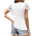thumbnail image 3 of Tops de manga corta de encaje de moda Mujer Verano Color sólido Casual Cuello redondo Manga con volantes Camiseta Blanco L, 3 of 5
