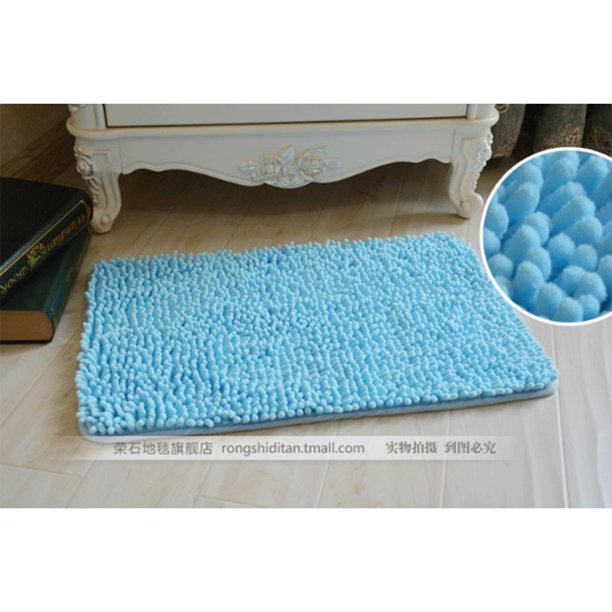 Alfombra De Baño De Microfibra Suave Absorbente Alfombril De Baño Peluda Alfombra De Piso A 60x90cm-Azul Macarena Chenille Bath Mat