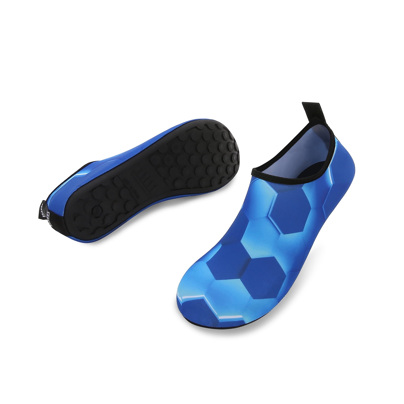 Men and Women a Slip On Barefoot Quick-Dry Beach Aqua Yoga Water Shoes (Hexagon/Blue, 4-5 Women)