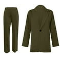 thumbnail image 5 of Wyobmus Women's 2 Piece Suit Set Plus Size Business Casual Outfits Long Sleeve Notched Lapel One Button Blazer Wide Leg Pants Pantsuit Sets S-5X D-Olive Green, 5 of 5