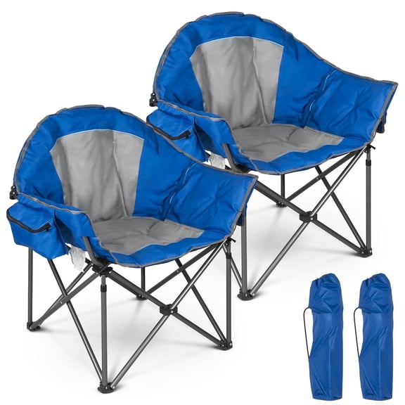 SUNSPIRE Oversized XL Padded Folding Camping Chair 2-Pack, Heavy Duty Portable Chair with Cup Holder Side Pocket for Outdoor Beach Sports Fishing Blue