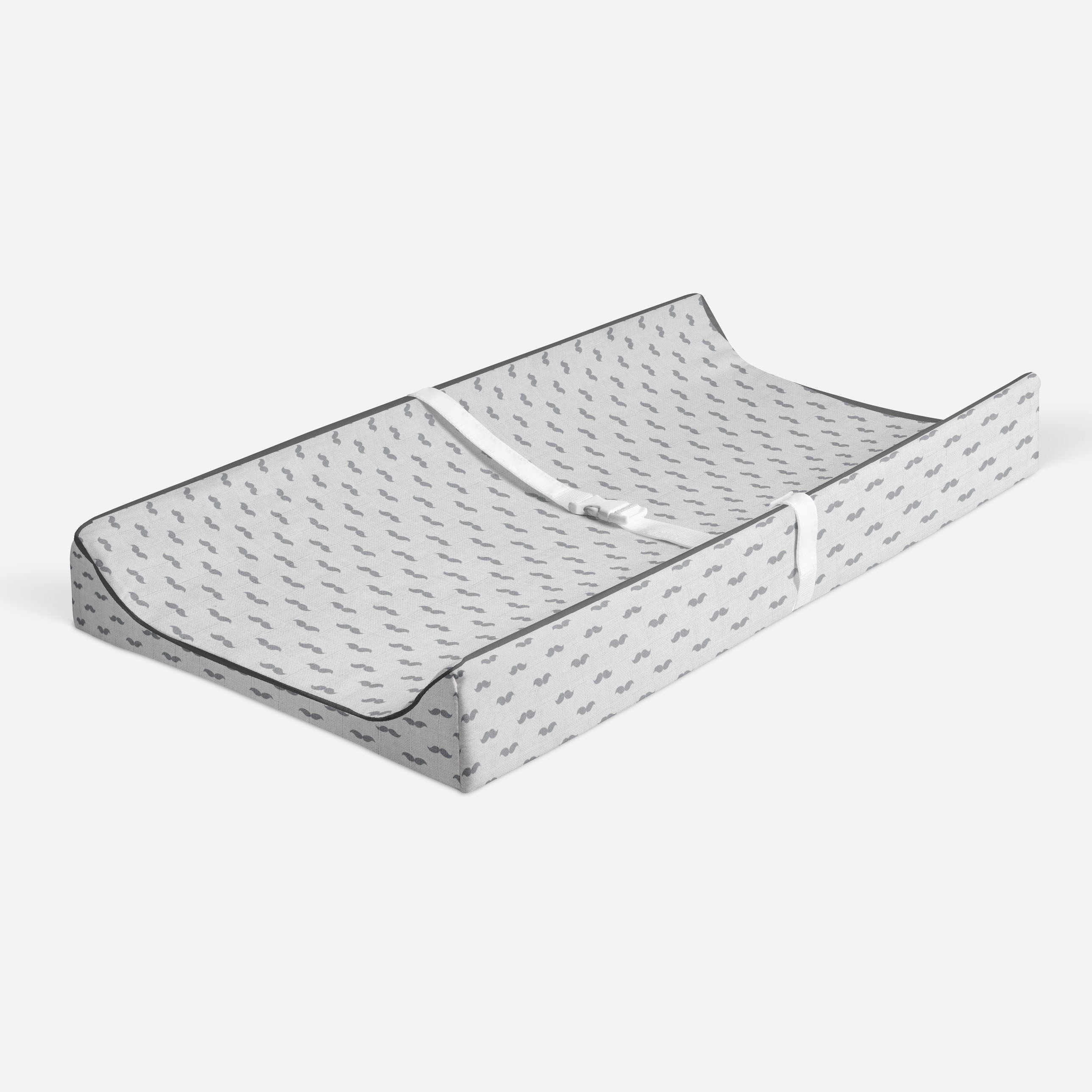 Mustache Gray Quilted Muslin Changing Pad Cover