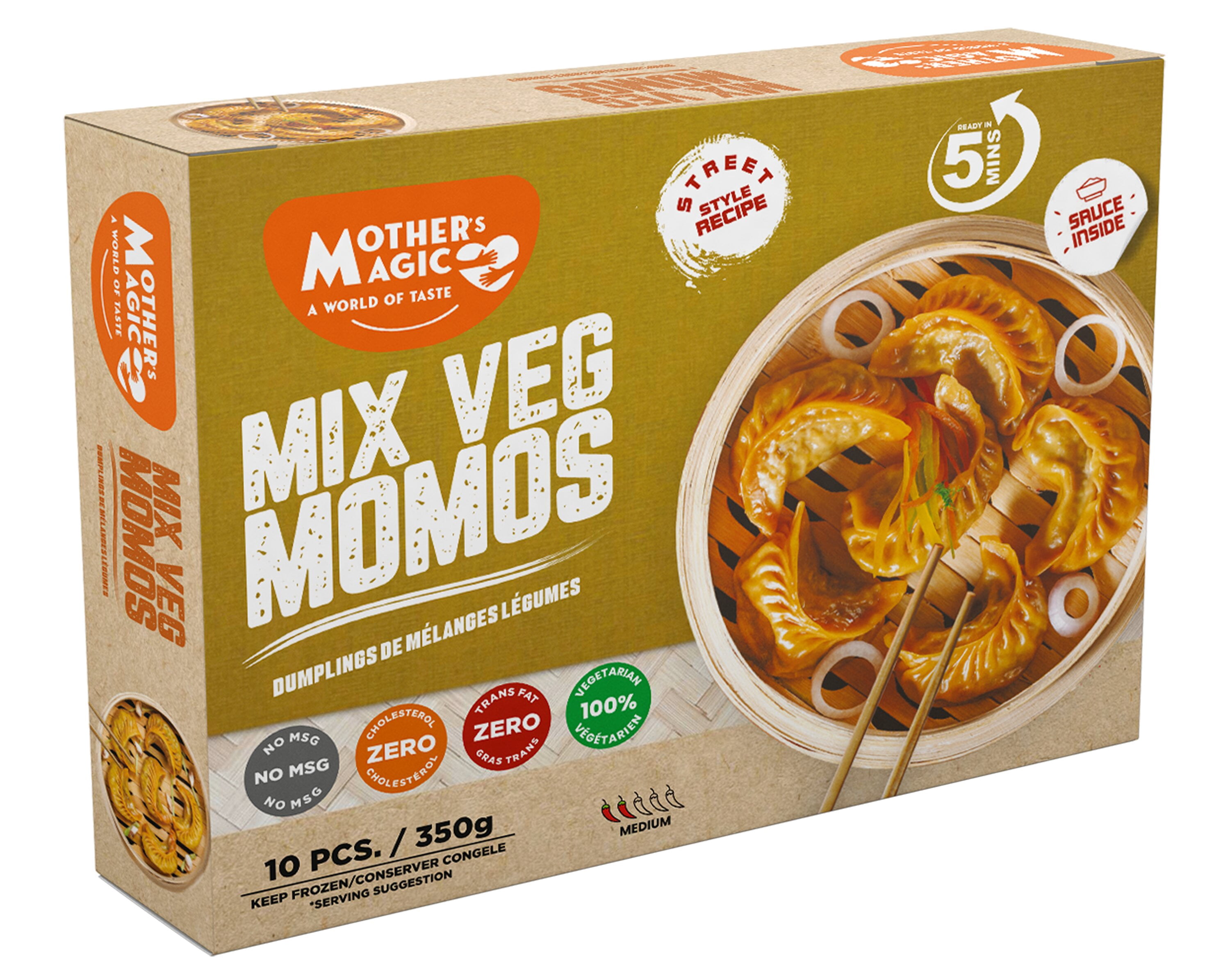 Mothers Magic Momos Mix Veg 350G, Mix Veg Momos – 350 g bag