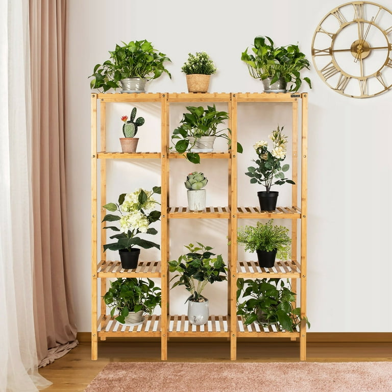 Costway Bamboo 9-Tier Plant Stand Utility Shelf Free Standing