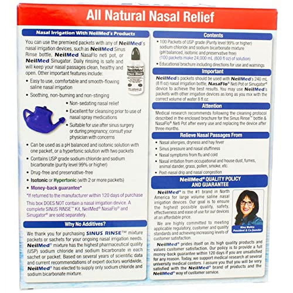 NeilMed Sinus Rinse All Natural Relief Premixed Refill Packets 100 Each (Pack of 4)