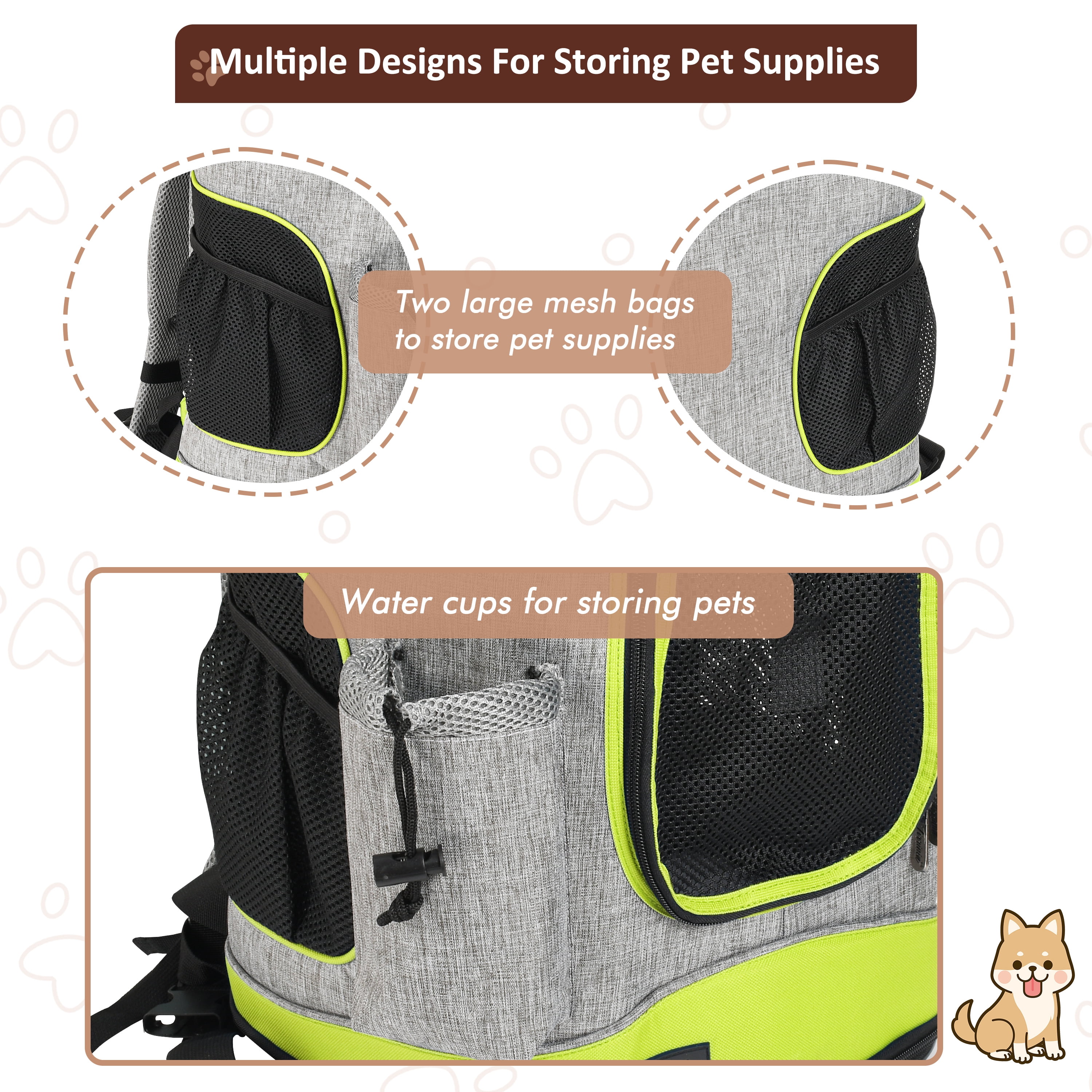 Kato Large Breathable Mesh Net Pet Carrier Backpack with Sherpa Bed, Green, 18 lb Limit