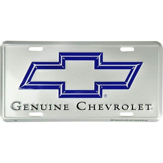 Silver CHEVROLET GENUINE Blue Bowtie License Plate CHEVY Metal Embossed Stamped Tag Car truck SUV