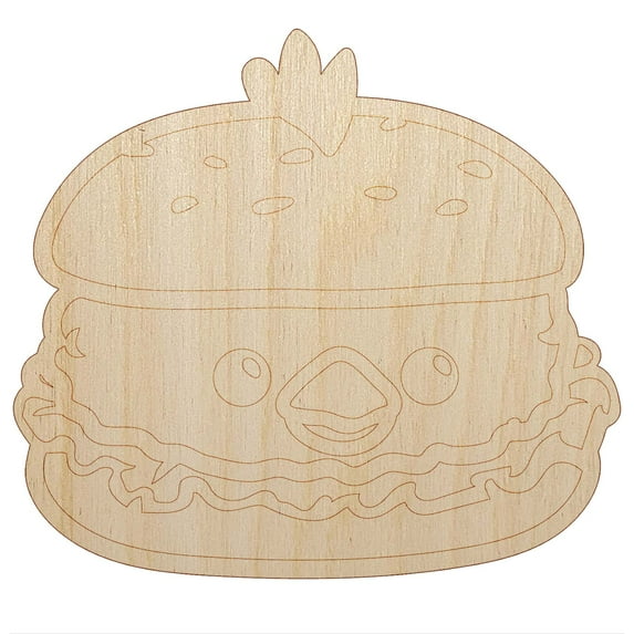 Cute Chicken Sandwich Wood Shape Unfinished Piece Cutout Craft DIY Projects - 4.70 Inch Size - 1/8 Inch Thick