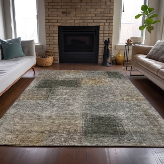 Addison Rugs Chantille Indoor/Outdoor Transitional Squares Taupe Washable Rectangle Rug, 10' x 14'