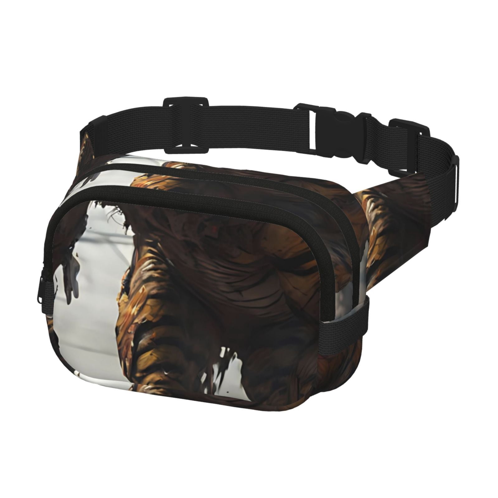 Picia Ruins Tiger Warrior Print Square Double-Layer Waist Bag Mini Adjustable Waist Belt Bag Exercise Running Travel Hiking