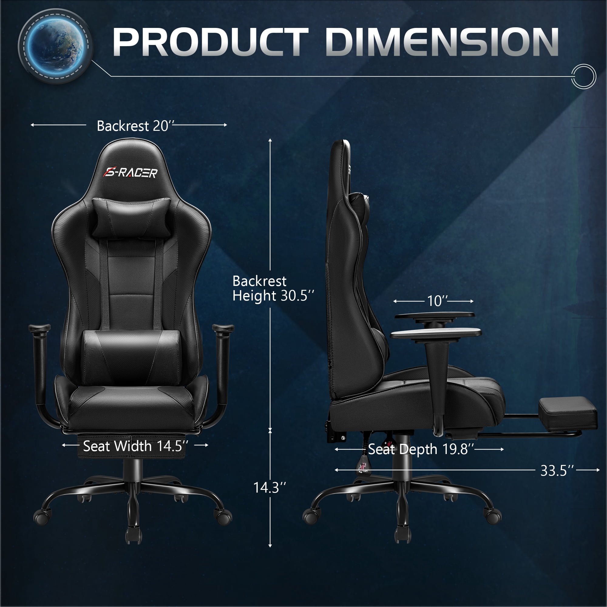 Homall Massage Gaming Chair Office Chair High Back PU Leather Chair with Footrest, Black
