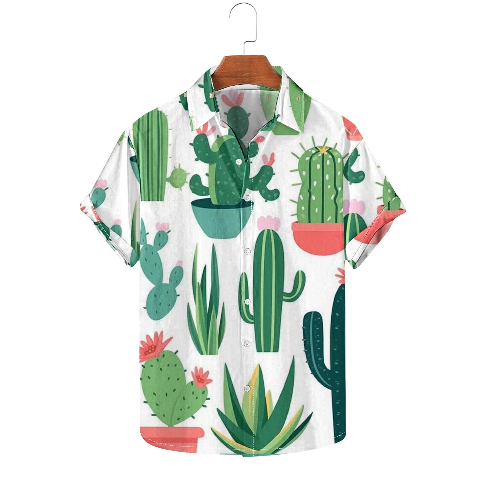 【schott】25ss Hawaiian rayon shirt CACTUS hopeusnice Men's Novelty Cactus Print Shirt Short Sleeve Button