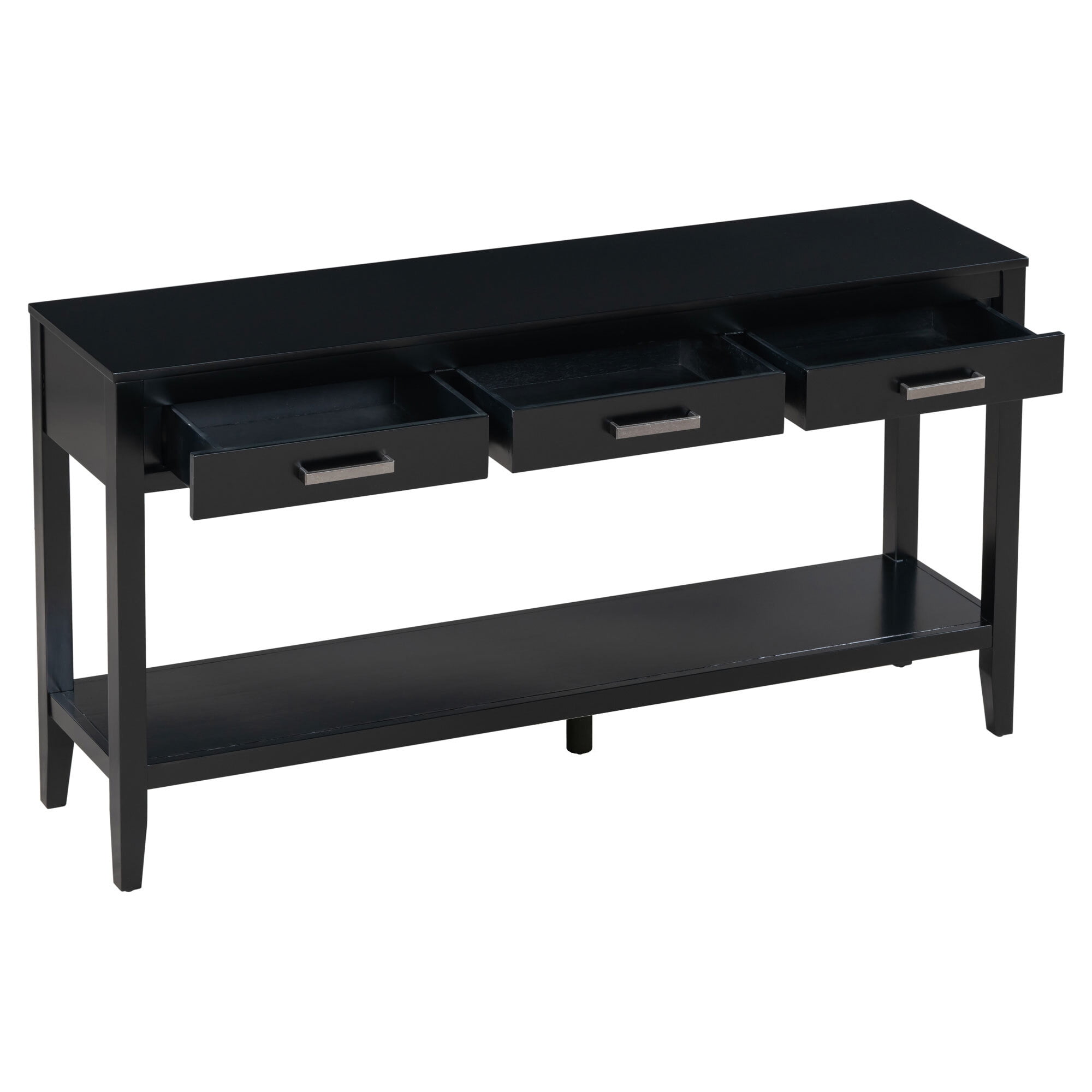 EUROCO 59.1" Longer Console Table, Narrow Wood Sofa Table with 3 Drawers and Open Storage Shelf,2 Tier Behind Couch Table Entryway Table for Living Room,Entryway,Hallway,Black