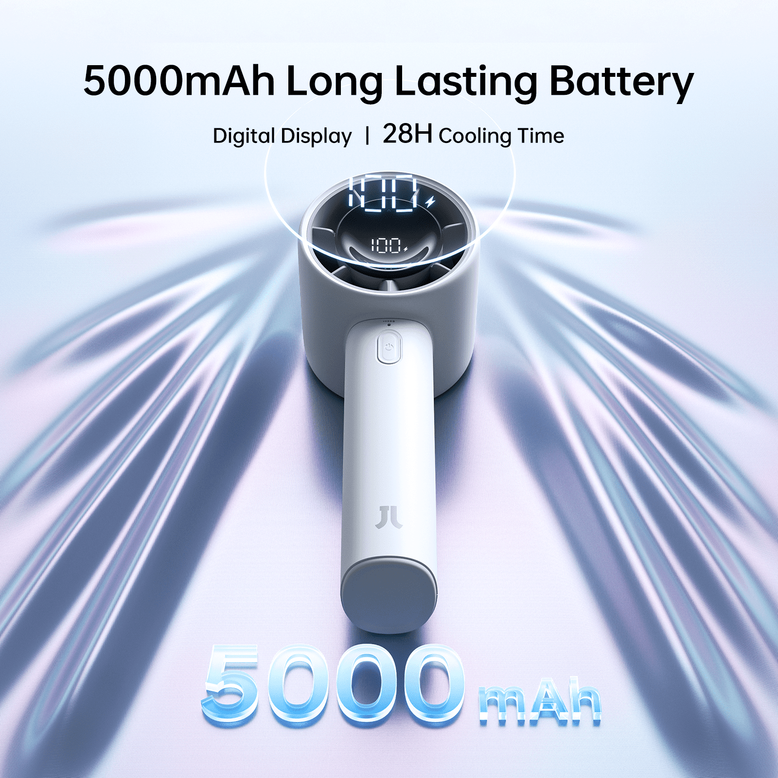 JISULIFE Portable Handheld Fan, Powerful Turbo Mini Fan [28Hrs Max Cooling], Digital Display, 5-Speed, 5000mAh USB Rechargeable for Travel, Summer, Gifts for Women Men