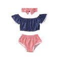 thumbnail image 2 of Infant Baby Girls Clothes Sets 3pcs Off Shoulder Ruffles Sleeve T Shirts Tops+Shorts+Headband Girl Clothes, 2 of 7