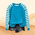 thumbnail image 4 of BVOFAR Long Sleeve Shirts for Women Oversized Crewneck Sweatshirts Fall Casual Striped Raglan Sleeve Pullover Trendy Cute Sweatshirt for Vacation Travel Date Office Work Light Blue S, 4 of 5