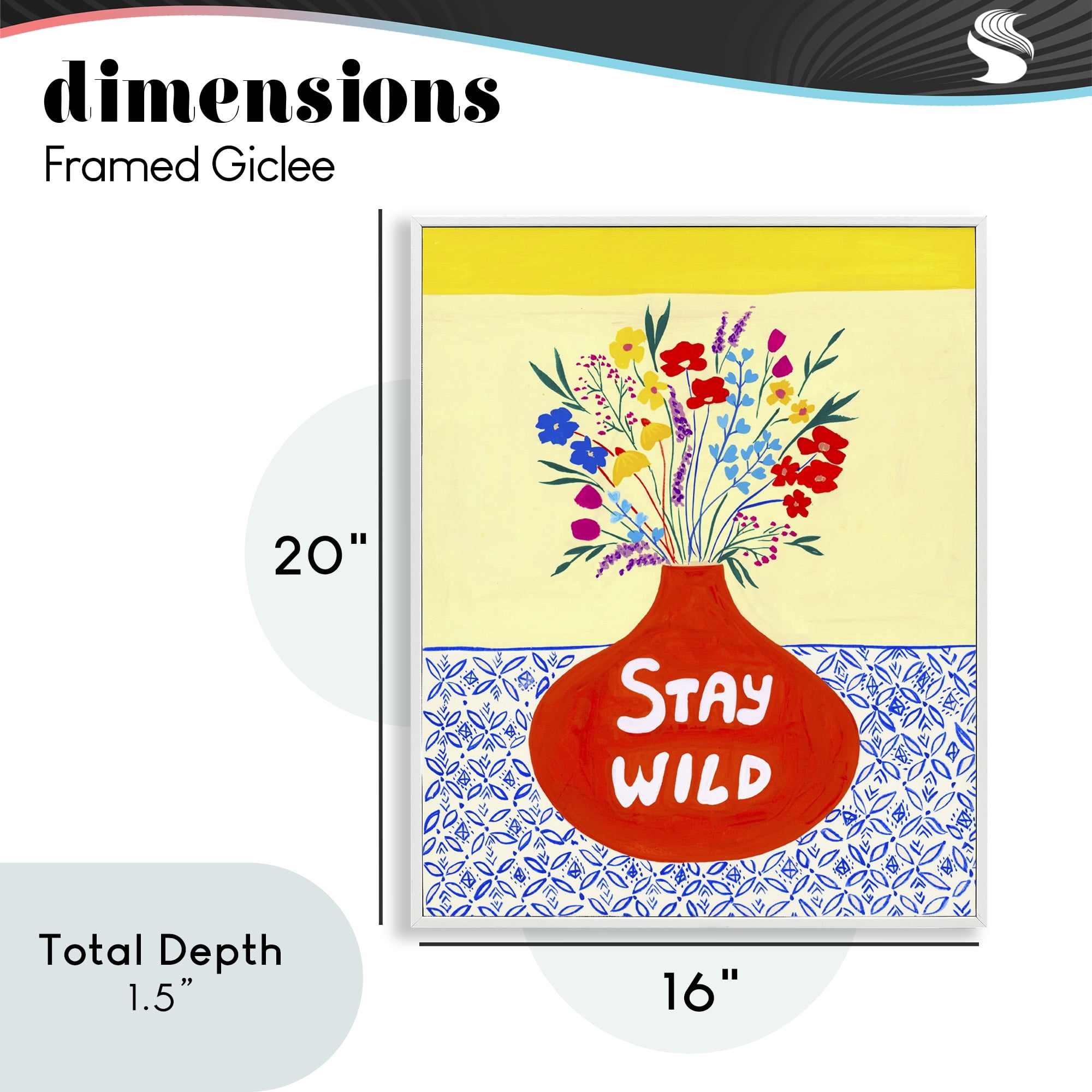 Stay Wild Midcentury Flowers White Framed Giclee Art, design by Nabeela Rumi
