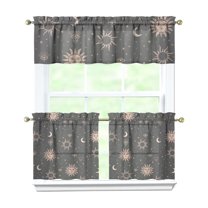 Kitchen Curtains 24 Inch Short - 3 Panel Set, Gothic Celestial Sun and Moon Print, Mystical Starry Night Astrology Aesthetic, Rod Pocket Window Curtain, Easy Wash