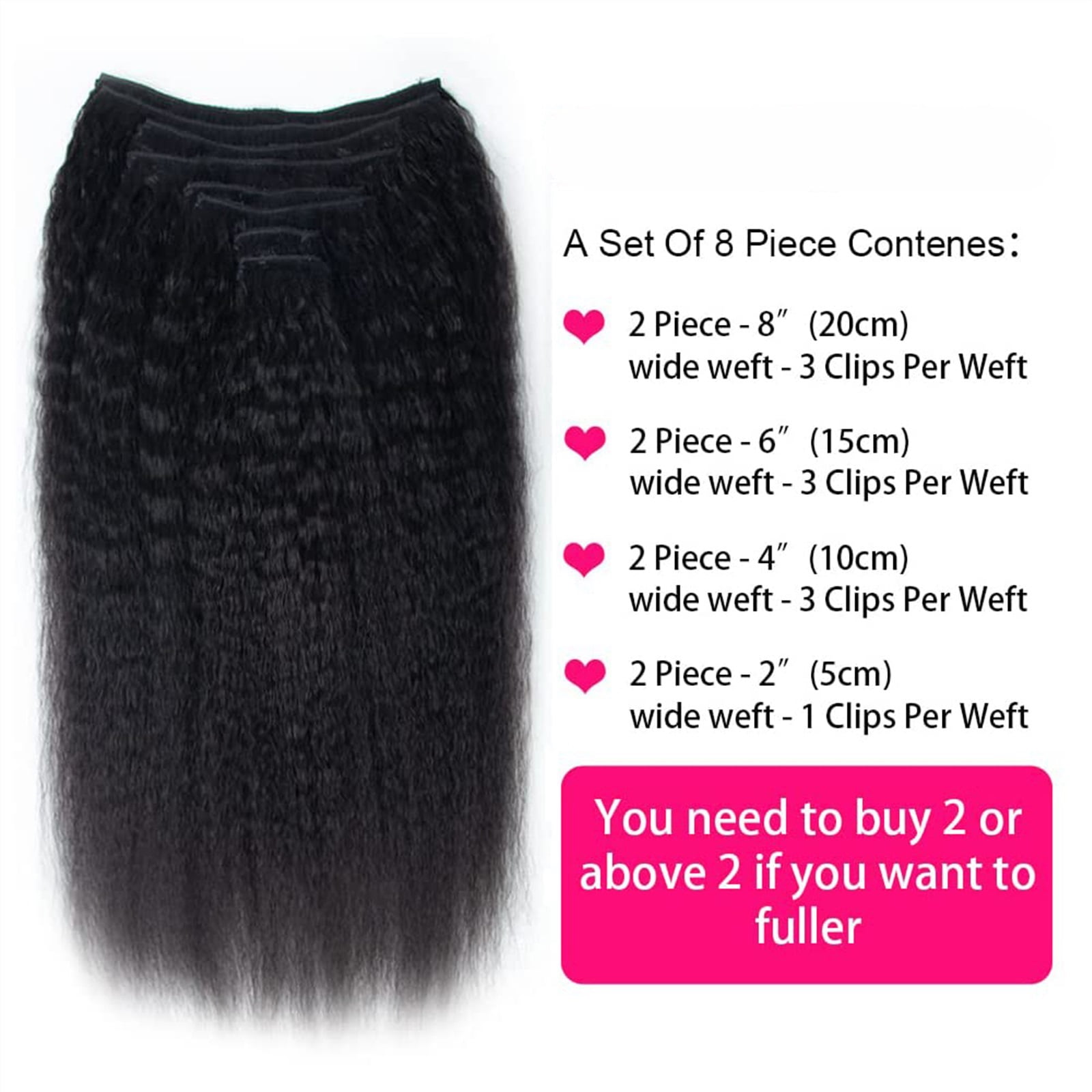 Kinky Straight Clip In Hair Extensions Human Hair Clip In Extensions for Black Women #1B Natural Hair Black Kinky Yaki Straight Clip In Brazilian Virgin Human Hair 8Pcs
