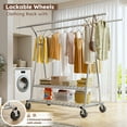 thumbnail image 2 of Exenoray Portant à Vêtements Robuste à Double Tige, Design Courbé, Réglable 55 Pouces-78 Pouces, Portant Chromé avec Roues et Tablettes de Rangement, Capacité de 650 Lb, 2 of 7
