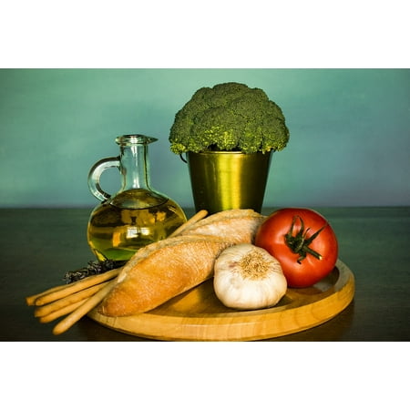 LAMINATED POSTER Bread Garlic Vegetables Oil Broccoli Food Tomato Poster Print 24 x
