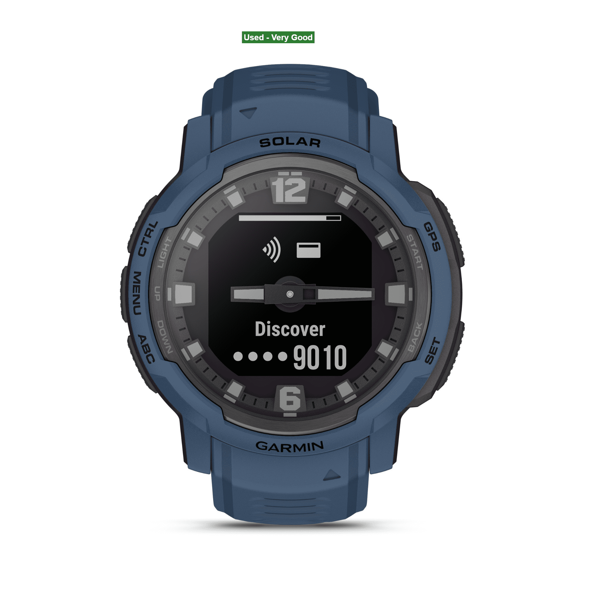 Pre-Owned Garmin Instinct Crossover Solar, Rugged Hybrid Smartwatch with Solar, Analog Hands and Digital Display, Tidal Blue