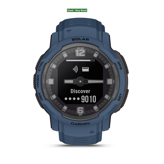 Pre-Owned Garmin Instinct Crossover Solar, Rugged Hybrid Smartwatch with Solar, Analog Hands and Digital Display, Tidal Blue