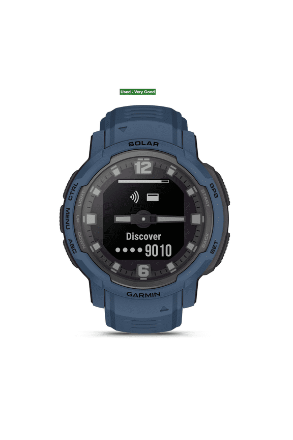Pre-Owned Garmin Instinct Crossover Solar, Rugged Hybrid Smartwatch with Solar, Analog Hands and Digital Display, Tidal Blue