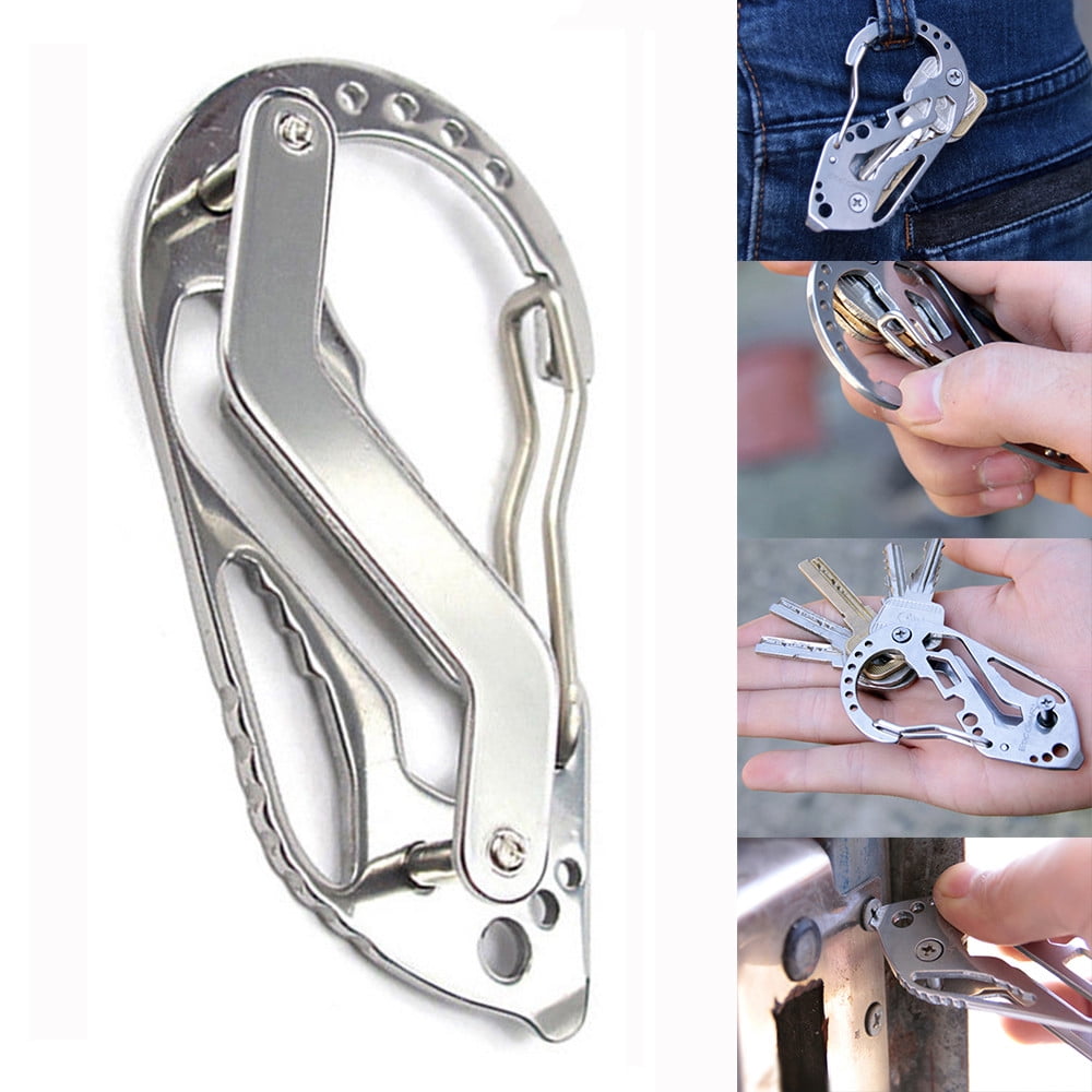 Pocket Stainless Steel Outdoor Carabiner Clip EDC Bottle Opener Key-chain Ring 