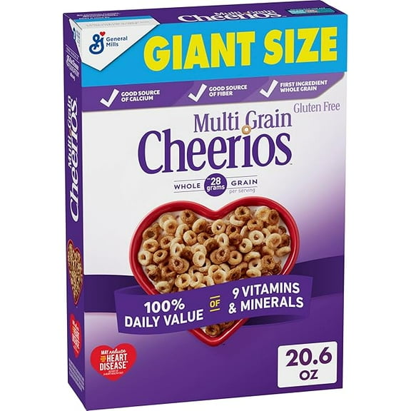 Pack of 1 Multi Grain Cheerios, Heart Healthy Breakfast Cereal, Gluten Free, Giant Size, 20.6 oz