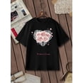 thumbnail image 2 of Camiseta informal de verano para mujer, con estampado retro de flores y rosas para San Valentín, manga corta, cuello redondo, corte ajustado, ropa de calle, 2 of 7