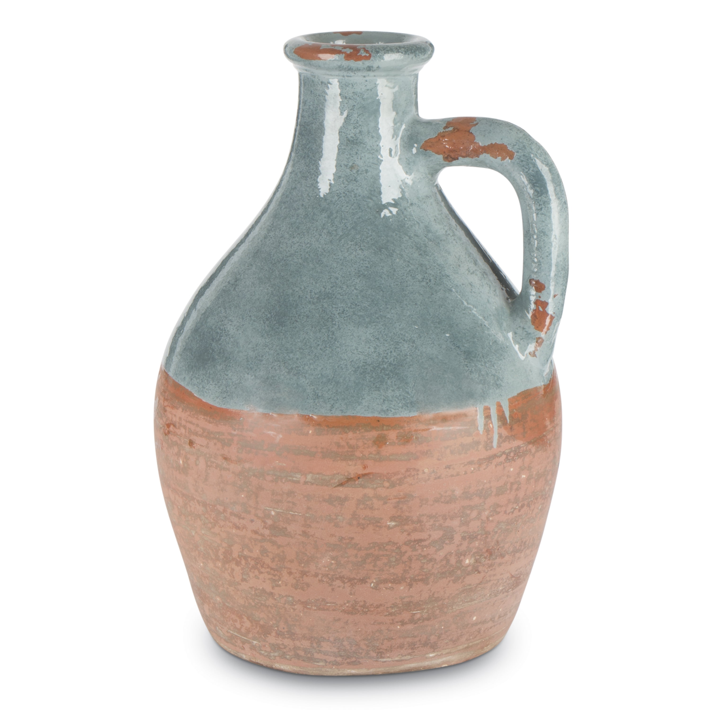 14Inch Tall, 2Toned Terracotta Jug with Shiny Blue Dipped Artisan