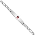 thumbnail image 1 of 14K White Gold Wg Semi-Solid Medical Soft Diamond Shape Red Enamel Figaro Id Bracelet (7 X 9) Made In United States xm592ccw-7, 1 of 5