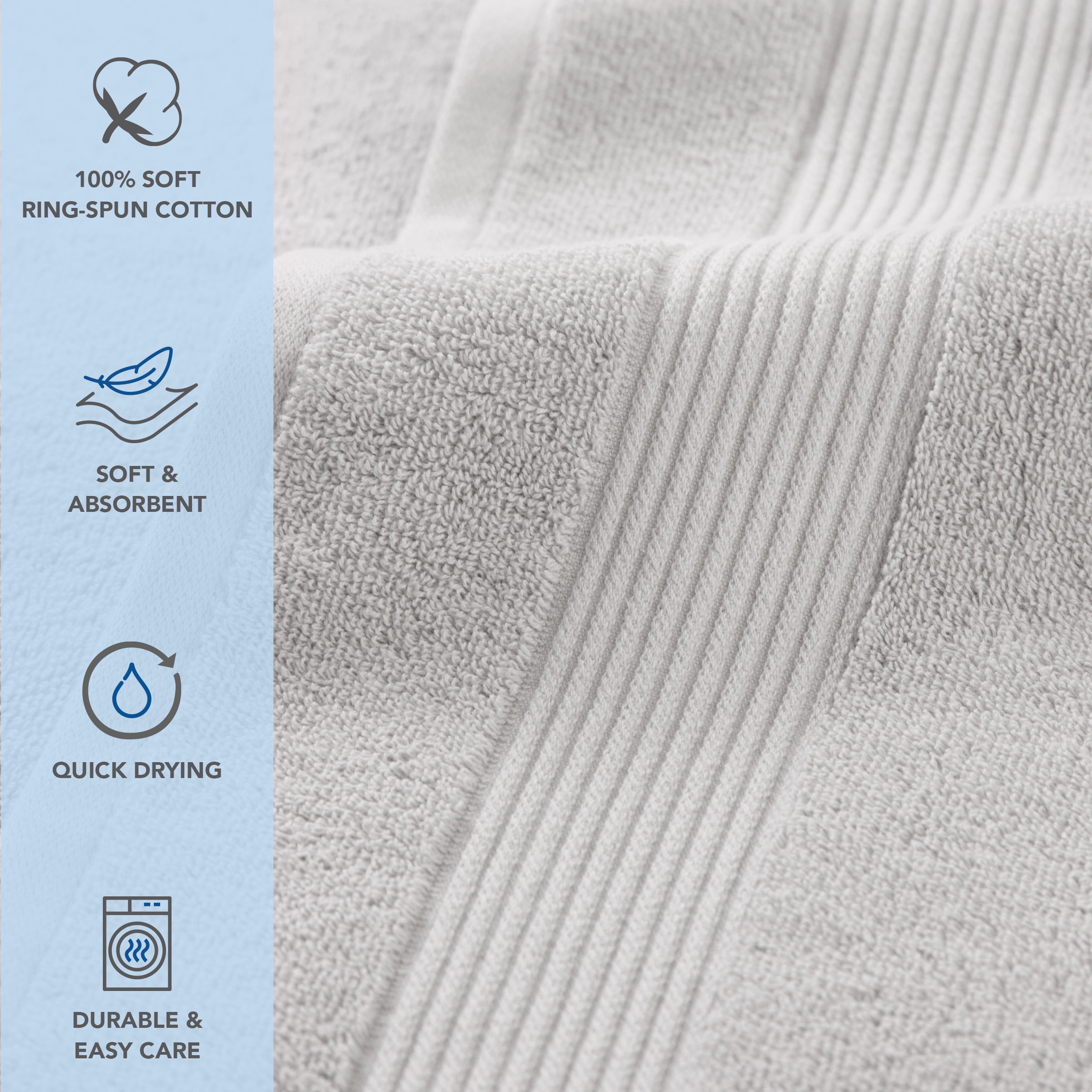 Host & Home Cotton 6-Piece Bath Towel Set - Soft & Absorbent - Light Grey