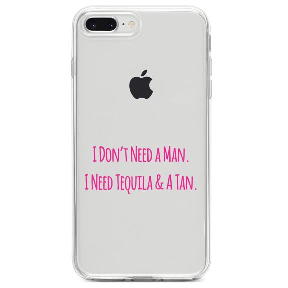 DistinctInk Clear Shockproof Hybrid Case for iPhone 7 PLUS / 8 PLUS (5.5" Screen) TPU Bumper Acrylic Back Tempered Glass Screen Protector - Don't Need A Man. Need Tequila & Tan - Pink