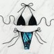 thumbnail image 5 of Traje de baño de 2 piezas para mujer, conjunto de bikini con sujetador triangular halter de baño para mujer, traje de baño con estampado de bikini, integración sin costuras, 5 of 8