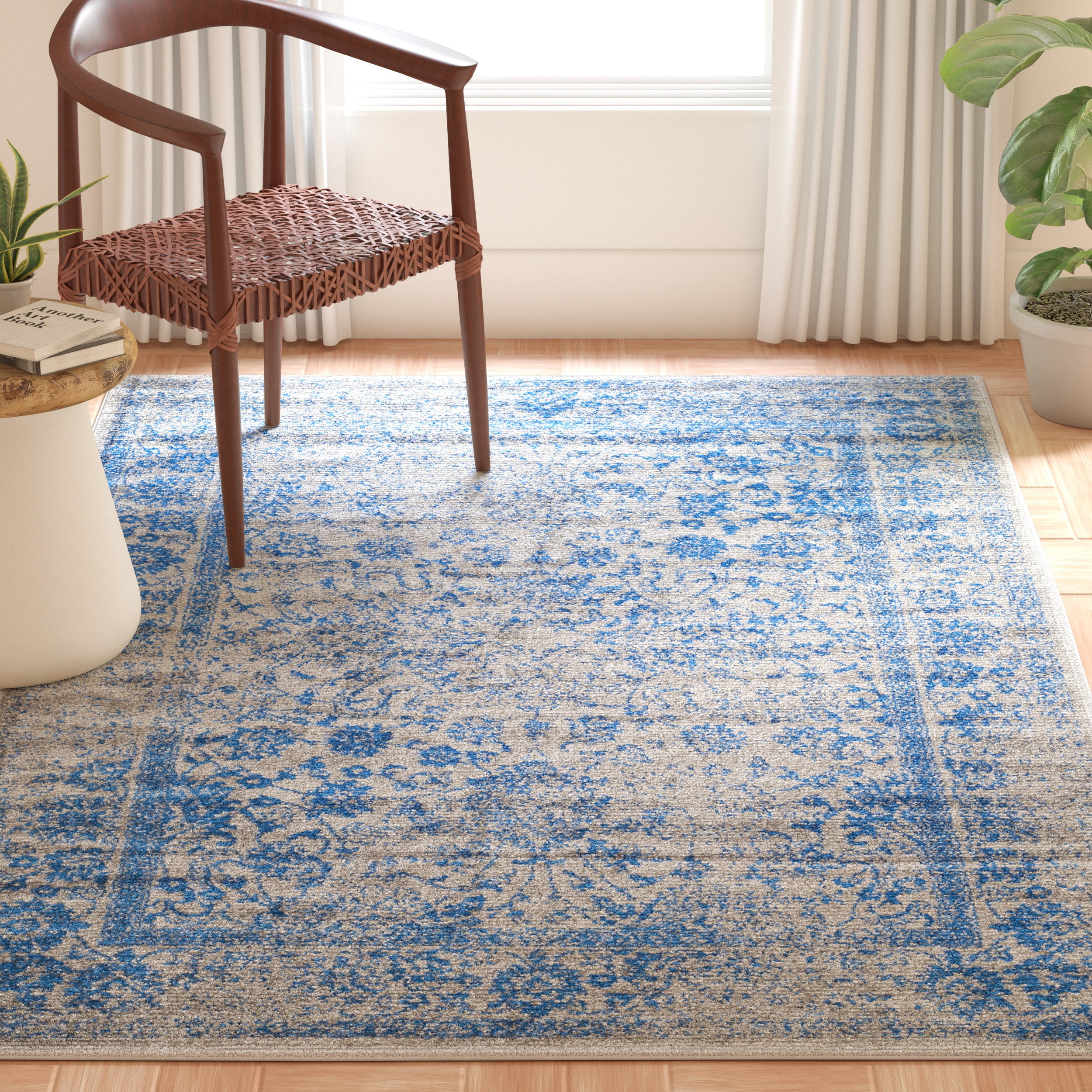SAFAVIEH Adirondack Wyatt Traditional Distressed Area Rug, Grey/Blue, 5'1" x 7'6" - Transitional Modern Design, Grey & Blue, Ideal for Living Room, Bedroom, Dining Space