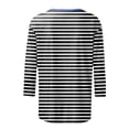 thumbnail image 4 of Women's Crew Neck 3/4 Sleeve Striped Print Top, Contrast Trim Casual Slim Fit Basic T-Shirt Blouse for Spring Summer Daily Wear 01-Black S, 4 of 5