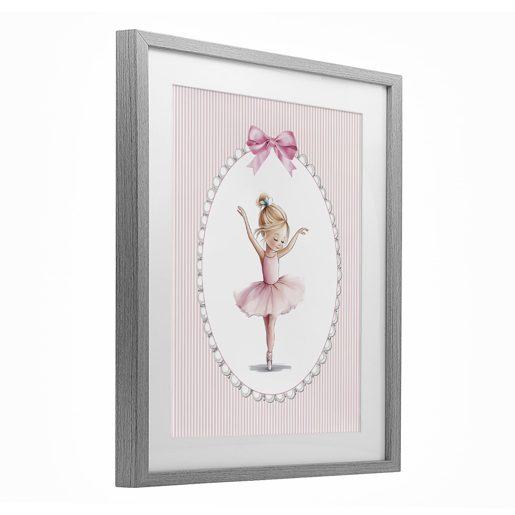 Stupell Industries Dance Pink Ballerina Gray Framed Print Under Glass, design by Christine Simpson Art