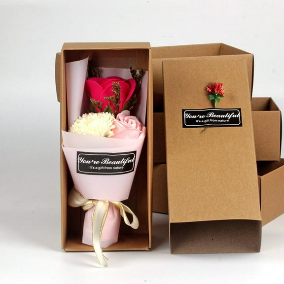 FENGGHAO Mothers Day Soap Flower Bouquet Gift Box 3 Blue Carnation Roses Artificial Scented Bath Petals Everlasting Floral Arrangement