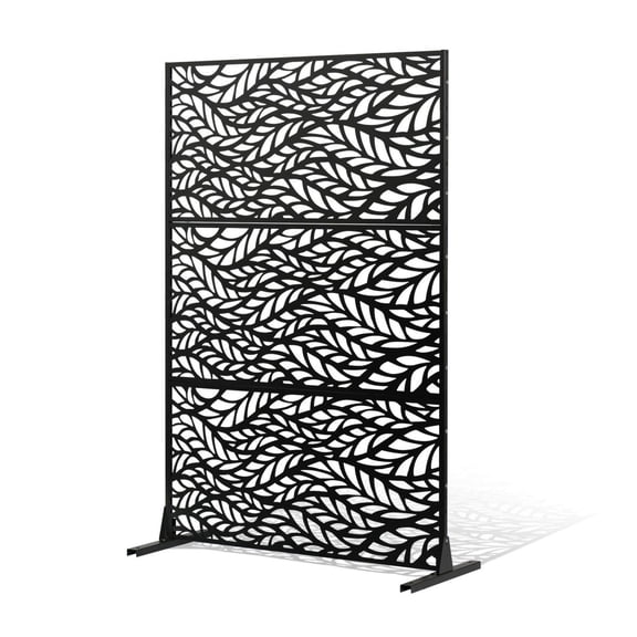 Metal Privacy Screen 47" W x 72" H, Outdoor Privacy Panels, Freestanding Garden Divider, 3-Panel Steel Fence for Patio, Balcony, Indoor Room - Black