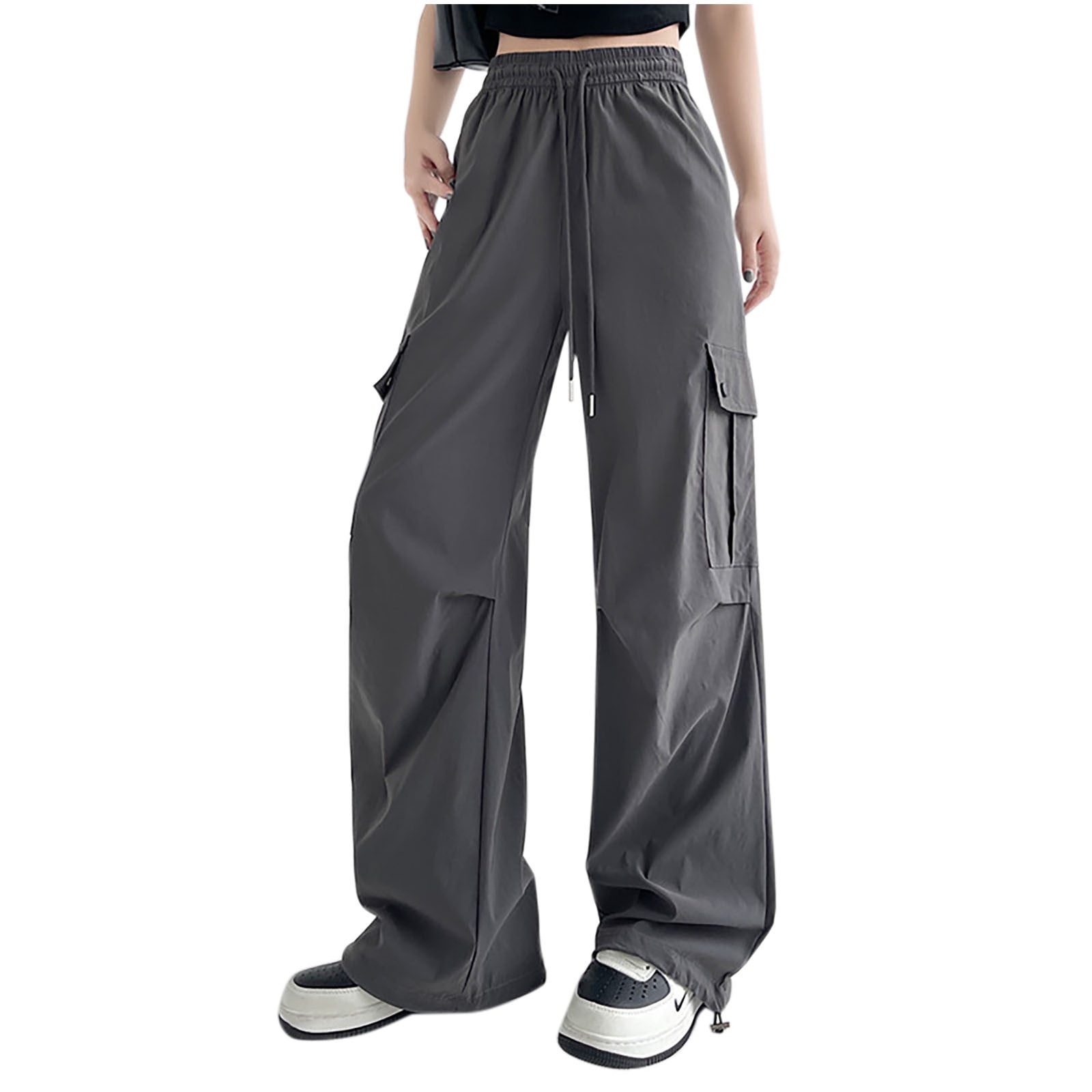 Jienlioq Automne Epargne Degagement Ventes 2024 Pantalons de Travail Couleur Unie Femmes en Vrac Jambe Droite Large Jambe Pantalons de Sport