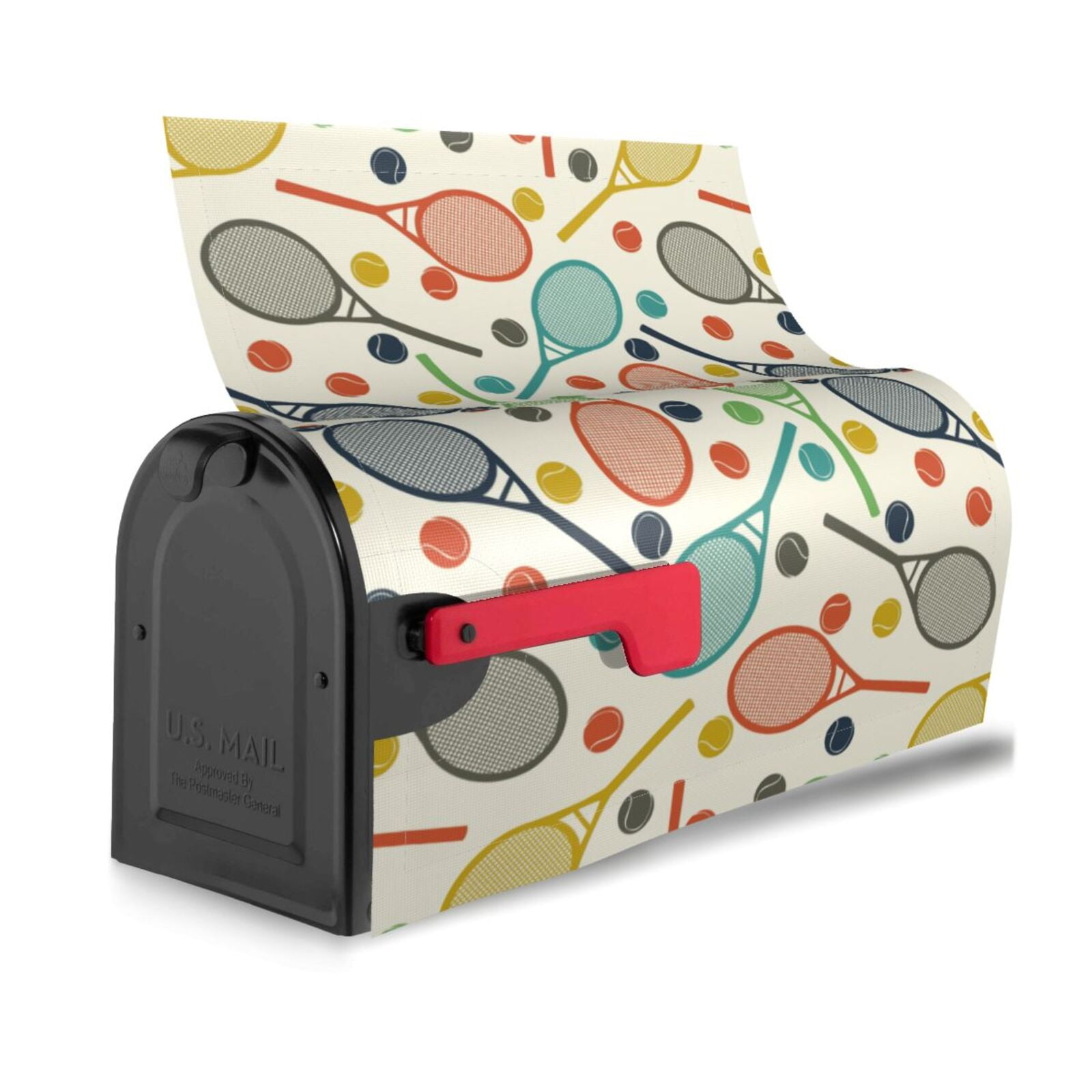 Xecao Racket and Tennis Ball for Mailbox Cover with Magnetic Strips, Waterproof and Sunscreen, Adds a Decorative Touch to Your Garden Yard.
