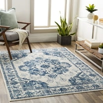 Livabliss Area Rugs for Living Room, 5x7 Floransa Traditional Navy Rug, Bedroom Dining Room Home Decor Stain Resistant Carpet (5'3" x 7'1")